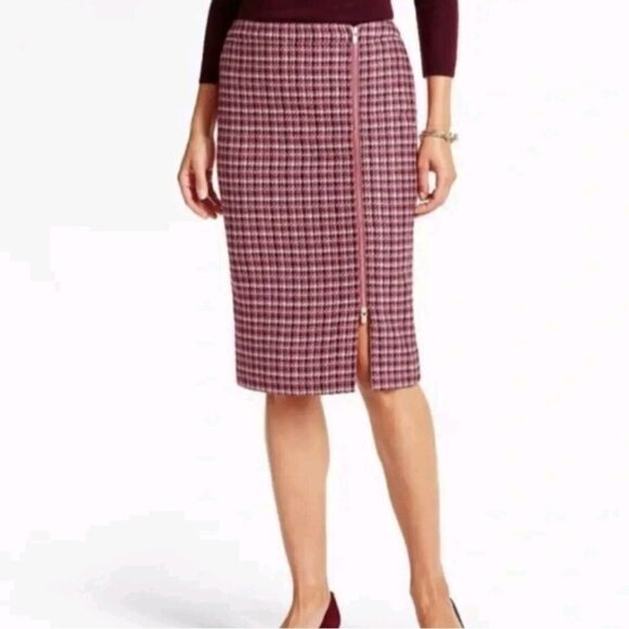 Talbots Pink Tweed Exposed Front Zip Pencil Skirt Size 8p - Picture 1 of 6